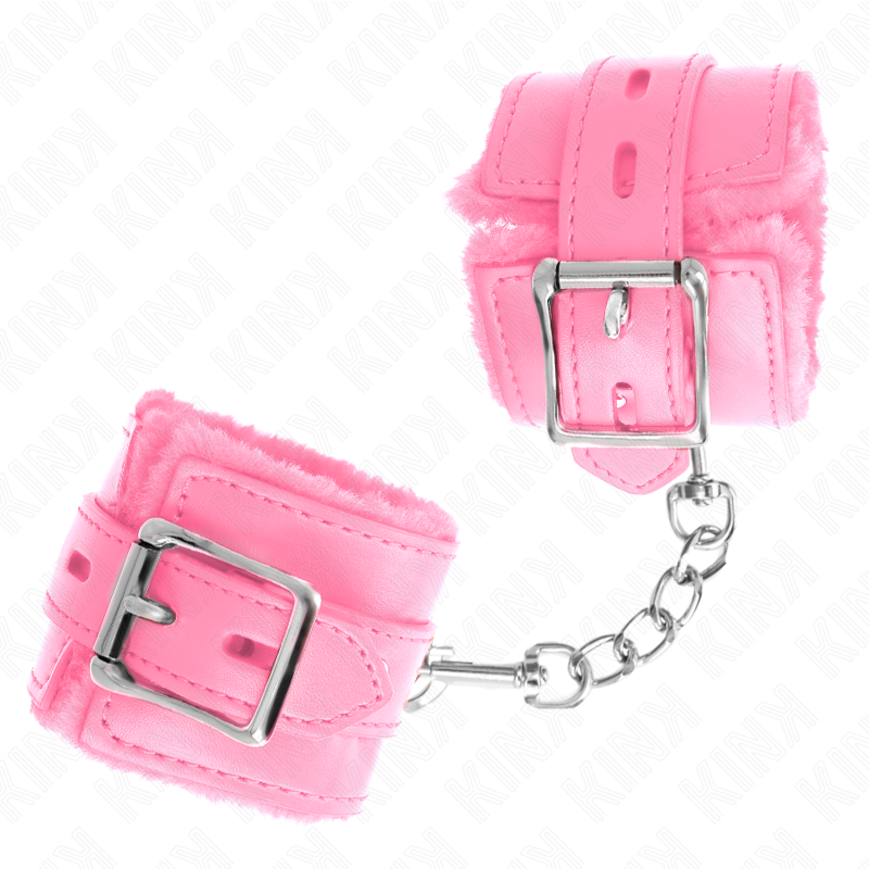 KINK - MENOTTES MATELASSÉES AVEC DES TROUS CARRÉS ROSES ET SANGLE ROSE AJUSTABLE 17-29 CM X 6 CM
