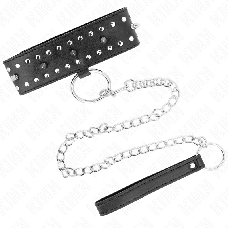 KINK - COLLIER AVEC SANGLE 65 CM AVEC CLOUS ARGENTÉS MODÈLE 1 RÉGLABLE 36-43 CM X 5 CM