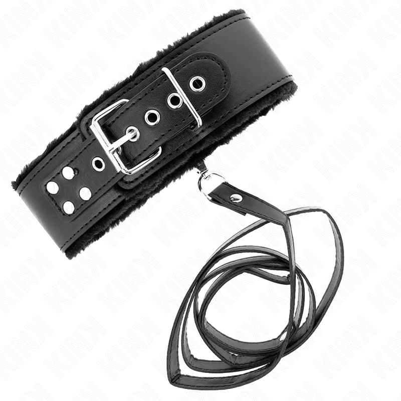 KINK - COLLAR WITH 116 CM STRAP WITH SILVER STUDS MODEL 4 BLACK ADJUSTABLE 40-48 CM X 6 CM