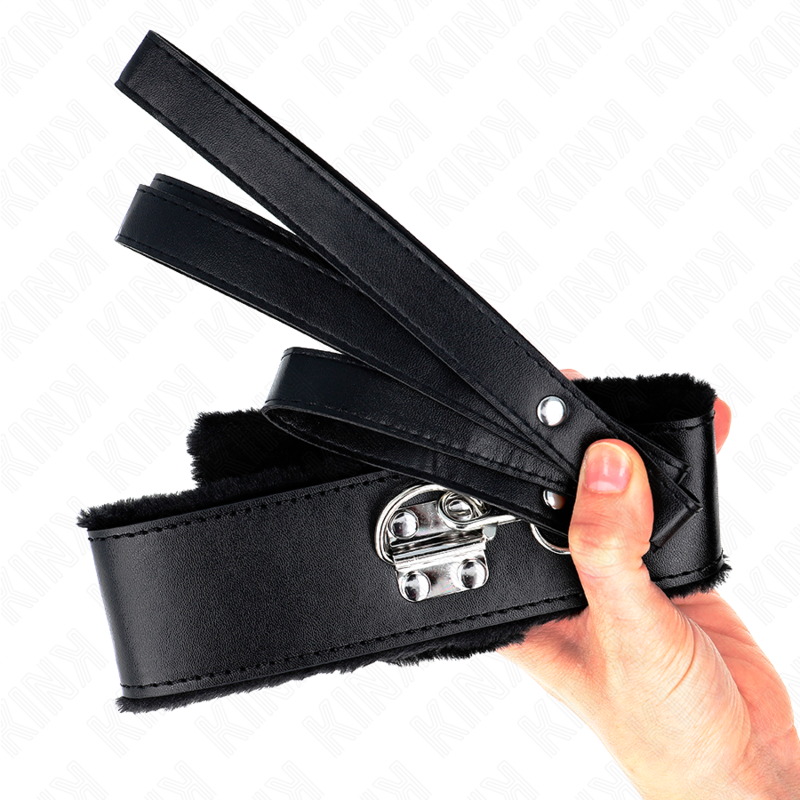 KINK - COLLAR WITH 116 CM STRAP WITH SILVER STUDS MODEL 4 BLACK ADJUSTABLE 40-48 CM X 6 CM