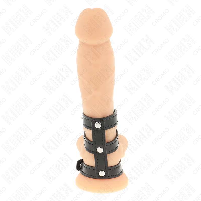 KINK - TRIPLE ANNEAU PÉNIS EN SIMILI CUIR AVEC FERMETURE À PRESSION