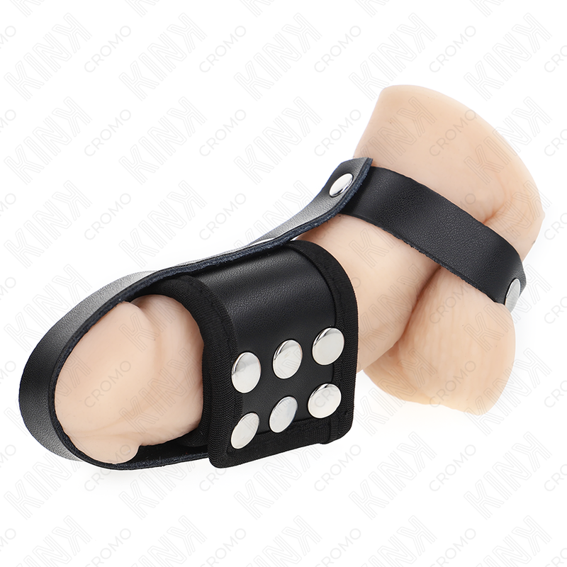 KINK - ANNEAU POUR PÉNIS EN CUIR AVEC SANGLE DE SÉPARATION DE BALLES ENDUITE RÉGLABLE