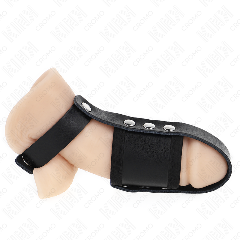 KINK - ANNEAU POUR PÉNIS EN CUIR AVEC SANGLE DE SÉPARATION DE BALLES ENDUITE RÉGLABLE