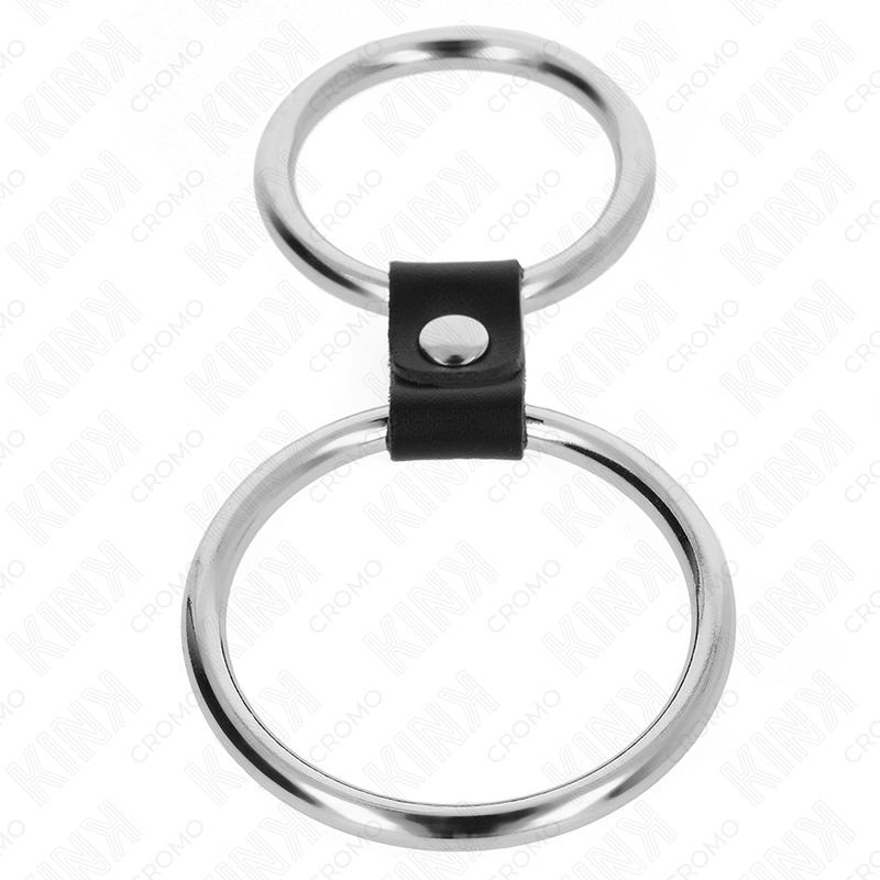 KINK - ANNEAU PÉNIS DOUBLE MÉTAL 3.7 CM À 5 CM RELIÉS PAR SANGLE SIMILICUIR MODÈLE 1