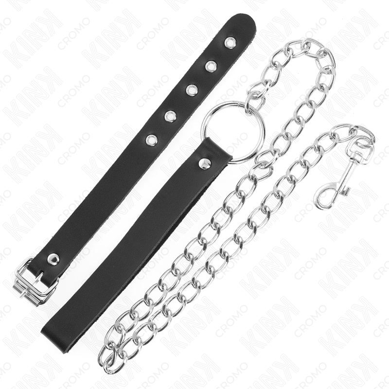 KINK - LEATHER PENIS RING WITH STRAP 21.5 X 2 CM AND METAL CHAIN ​​60 CM