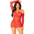 LEG AVENUE - RED OFF-THE-SHOULDER LONG-SLEEVED MESH MINI DRESS