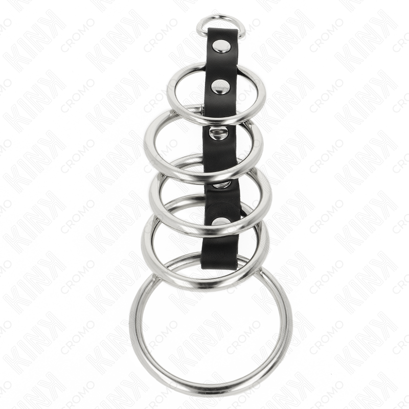 KINK - 5 METAL PENIS RINGS 3.2 CM TO 5 CM CONNECTED BY FAUX LEATHER