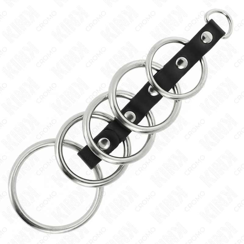 KINK - 5 METAL PENIS RINGS 3.2 CM TO 5 CM CONNECTED BY FAUX LEATHER