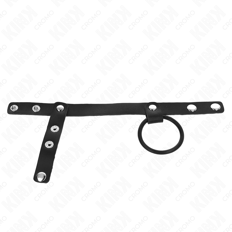 KINK - ANNEAU PÉNIEN EN SILICONE 3,8 CM AVEC SÉPARATEUR DE TESTICULES ET SANGLE EN CUIR 22 X 1,5 CM