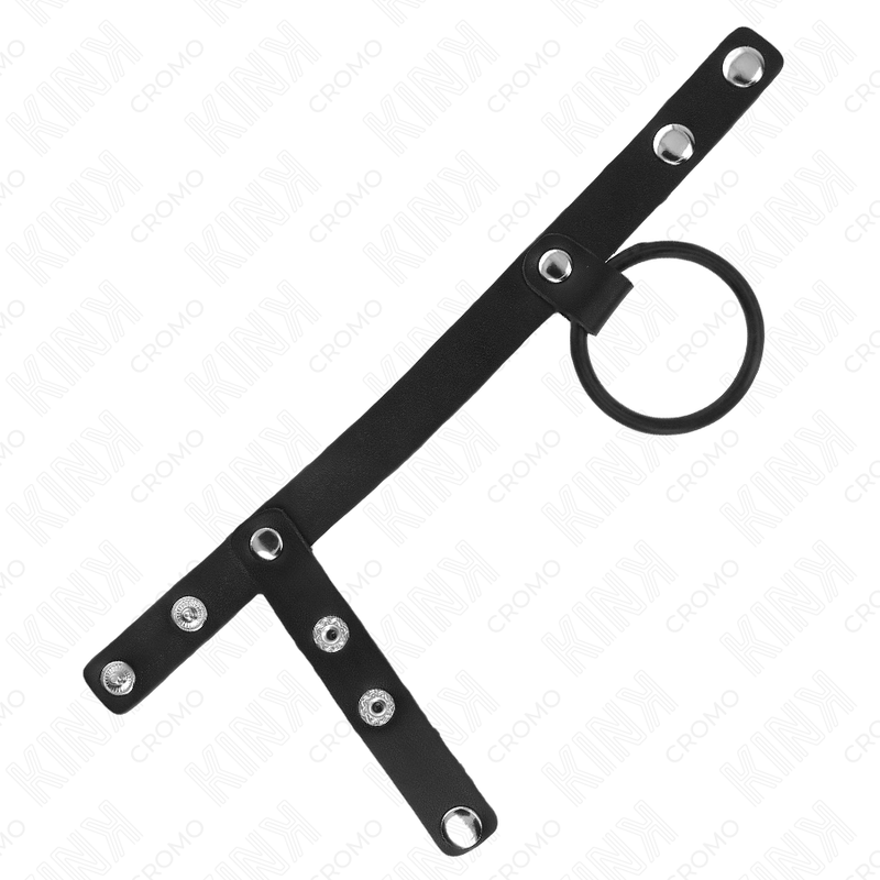 KINK - ANNEAU PÉNIEN EN SILICONE 3,8 CM AVEC SÉPARATEUR DE TESTICULES ET SANGLE EN CUIR 22 X 1,5 CM