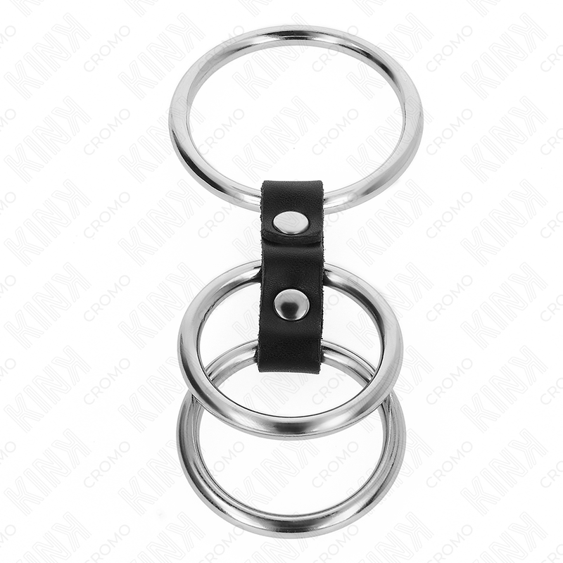 KINK - ANNEAU PÉNIS TRIPLE MÉTAL 3,7 CM À 5 CM CONNECTÉS AVEC CUIR