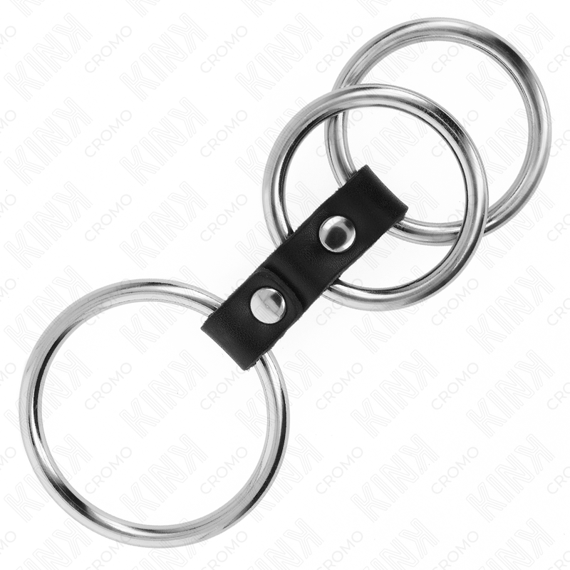 KINK - ANNEAU PÉNIS TRIPLE MÉTAL 3,7 CM À 5 CM CONNECTÉS AVEC CUIR