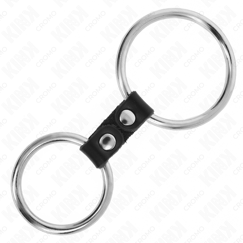 KINK - DOUBLE METAL PENIS RING 3.7 CM TO 5 CM CONNECTED BY FAUX LEATHER STRAP MODEL 2