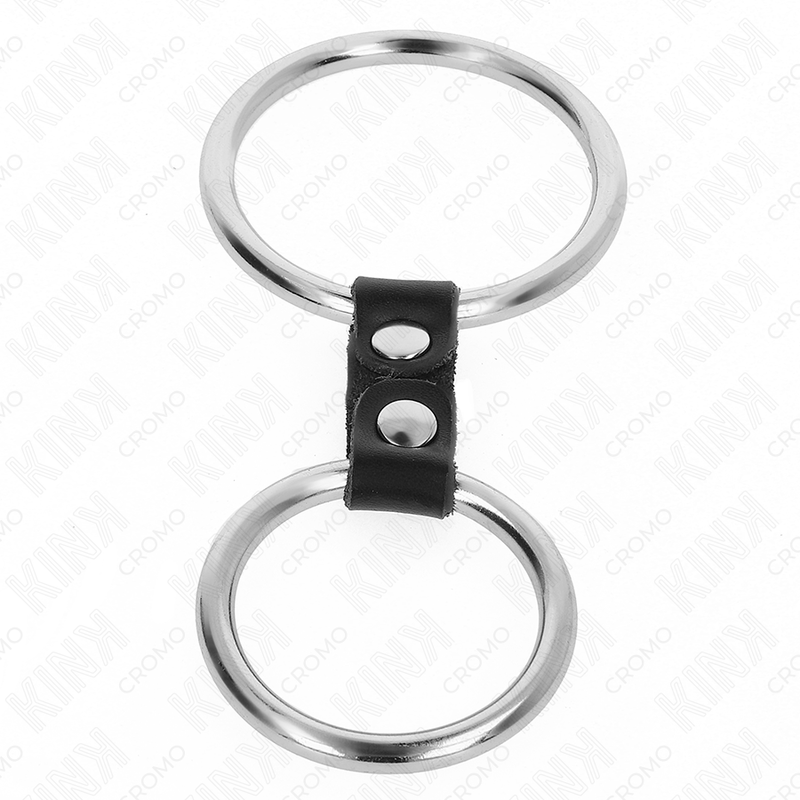 KINK - DOUBLE METAL PENIS RING 3.7 CM TO 5 CM CONNECTED BY FAUX LEATHER STRAP MODEL 2