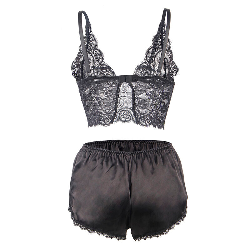 SUBBLIME - 953911 ENSEMBLE 3 PIÈCES DENTELLE ET SATIN NOIR S/M