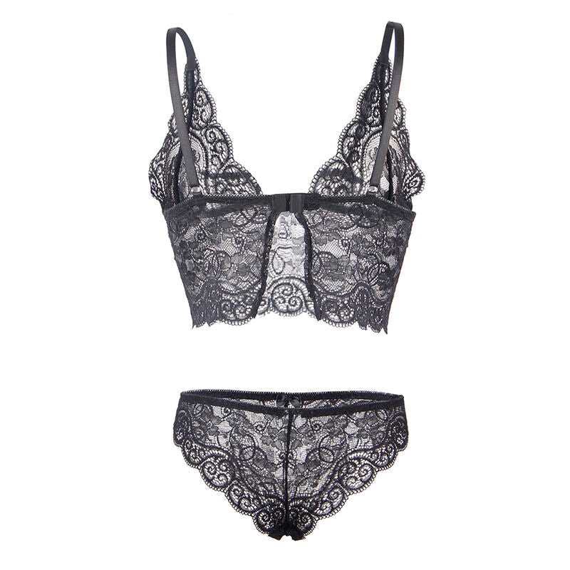 SUBBLIME - 953911 ENSEMBLE 3 PIÈCES DENTELLE ET SATIN NOIR S/M