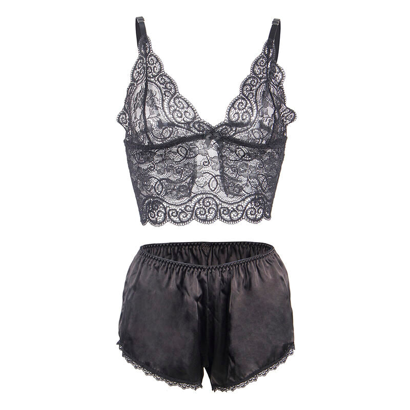 SUBBLIME - 953911 ENSEMBLE 3 PIÈCES DENTELLE ET SATIN NOIR S/M