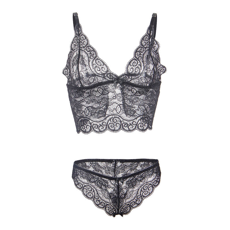 SUBBLIME - 953911 ENSEMBLE 3 PIÈCES DENTELLE ET SATIN NOIR S/M