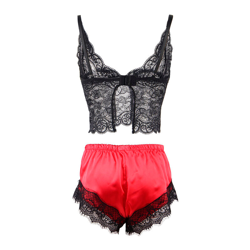 SUBBLIME - 953959 SEXY SATIN AND LACE BLACK/RED PAJAMAS S/M