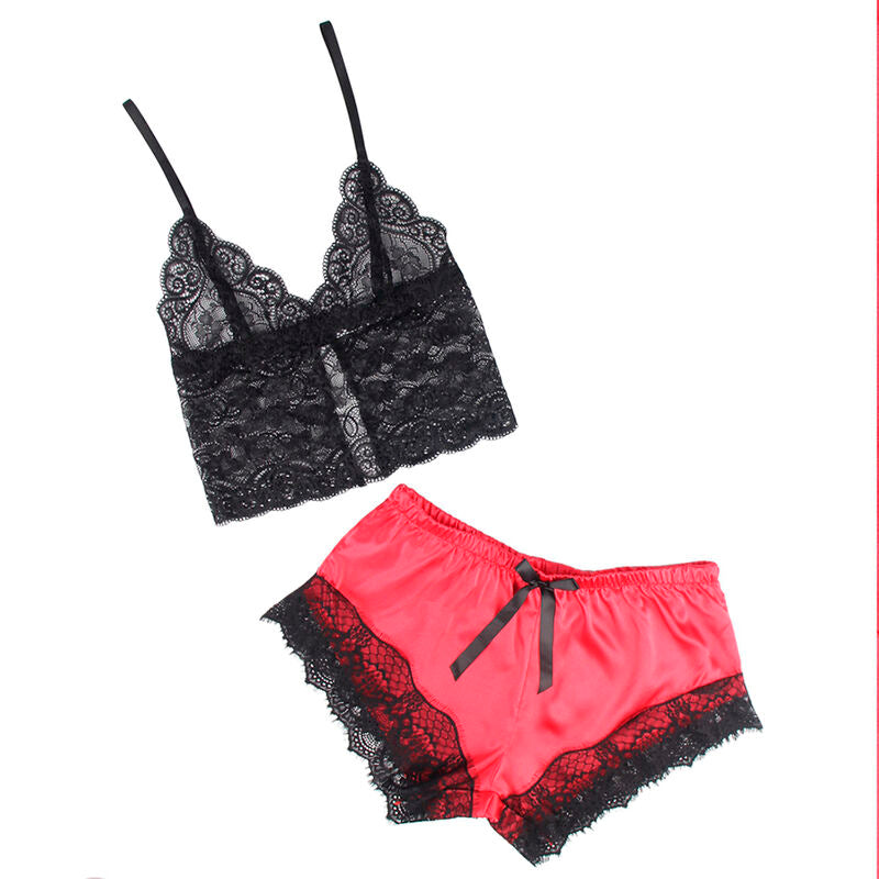 SUBBLIME - 953959 SEXY SATIN AND LACE BLACK/RED PAJAMAS S/M