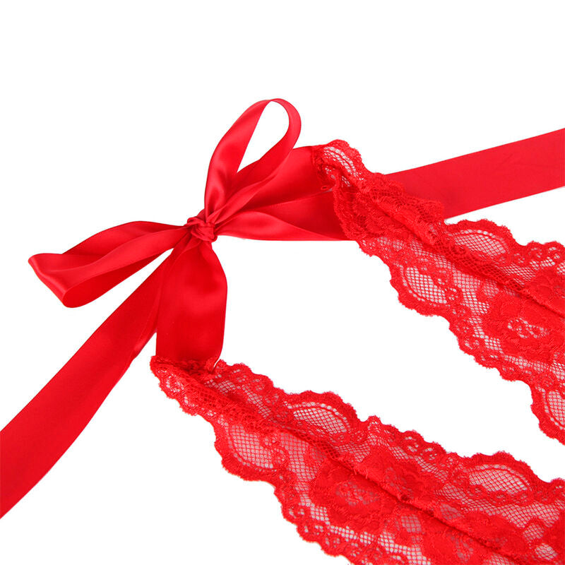 SUBBLIME - 953973 SEXY BODYSUIT WITH RUFFLES + RED BELT S/M