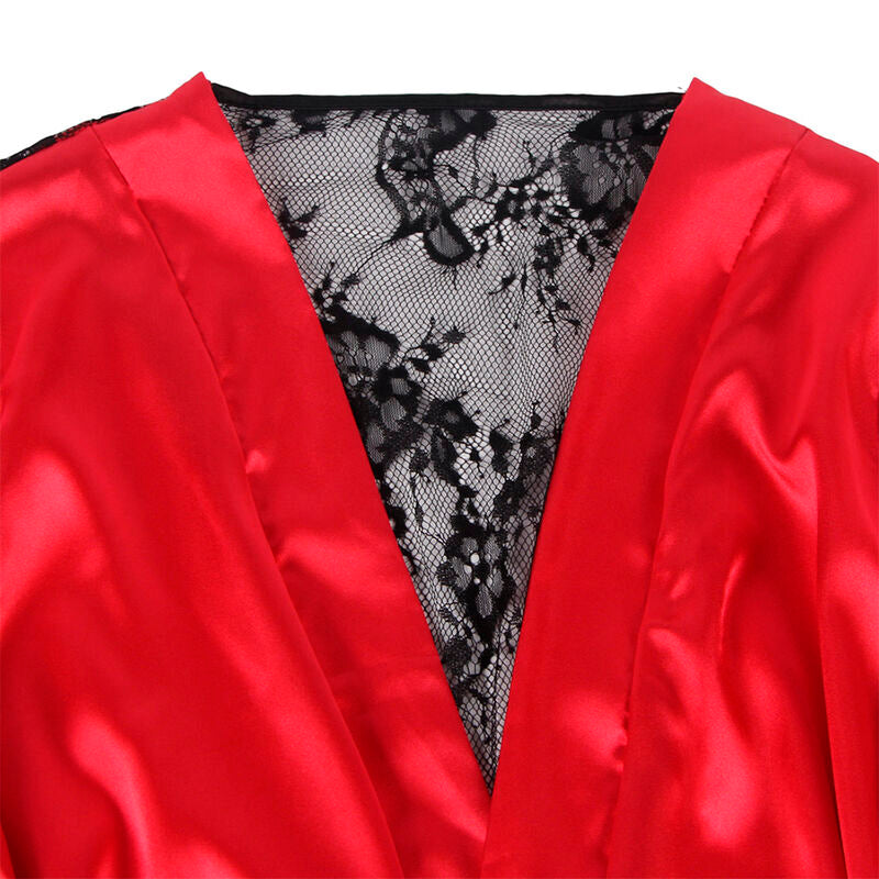 SUBBLIME - 954017 LACE NIGHTGOWN WITH SHEER BACK + THONG RED/BLACK S/M