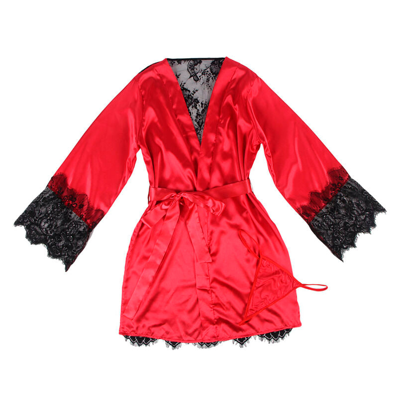 SUBBLIME - 954017 LACE NIGHTGOWN WITH SHEER BACK + THONG RED/BLACK S/M