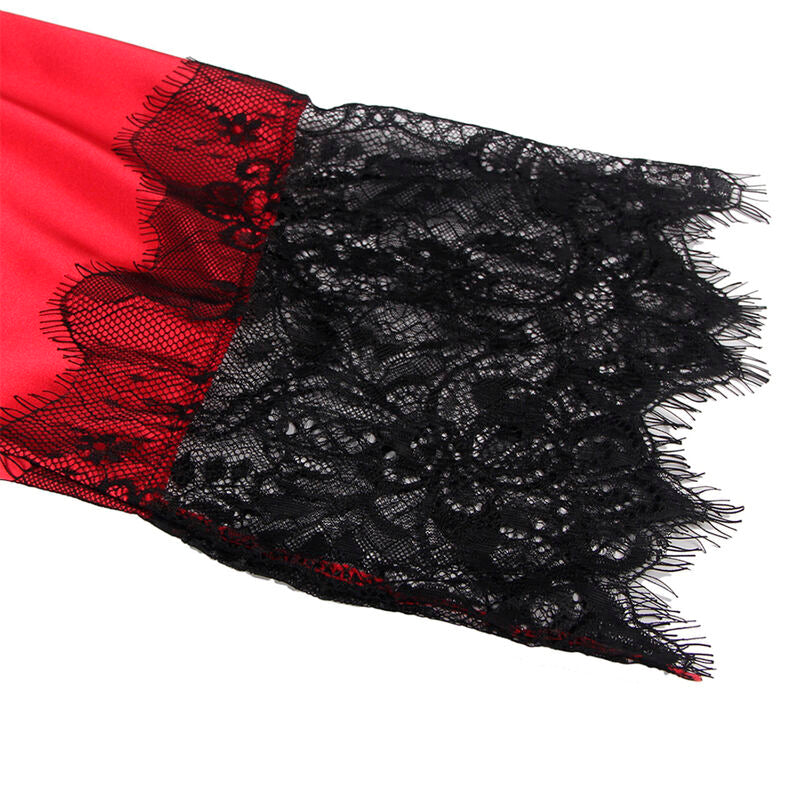 SUBBLIME - 954024 Lace Nightgown with Sheer Back + Thong, Red/Black, L/XL