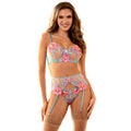 SUBBLIME - 954109 SOUTIEN-GORGE + CULOTTE AVEC PORTE-JARRETELLES MOTIF FLEURI BLEU S/M