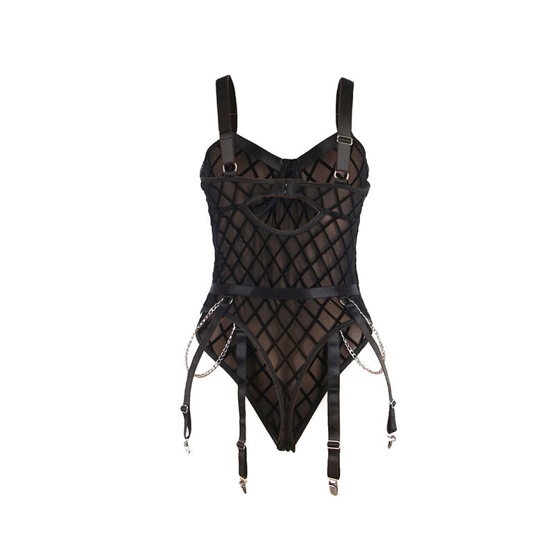 SUBBLIME - 954277 BODYSUIT WITH CHAINS + GARTER STRAPS BLACK L/XL