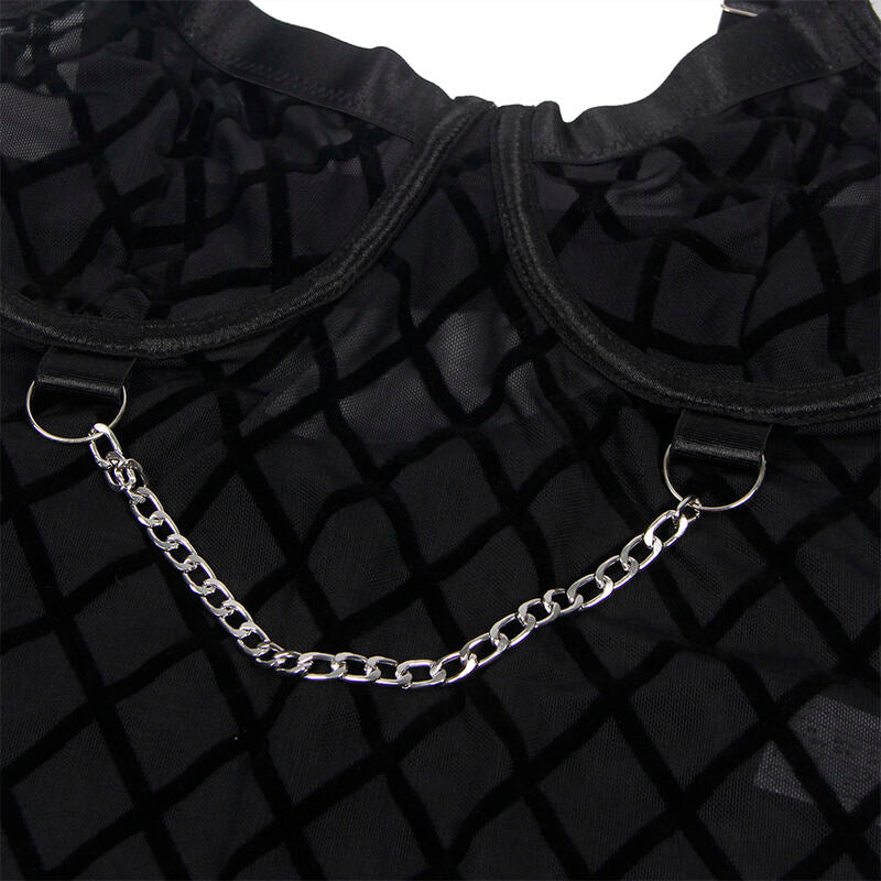 SUBBLIME - 954277 BODYSUIT WITH CHAINS + GARTER STRAPS BLACK L/XL