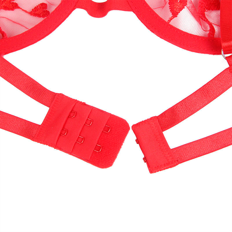 SUBBLIME - 954338 SOUTIEN-GORGE + TANGA + PORTE-JARRETELLES IMPRIMÉ CŒURS ROUGE L/XL