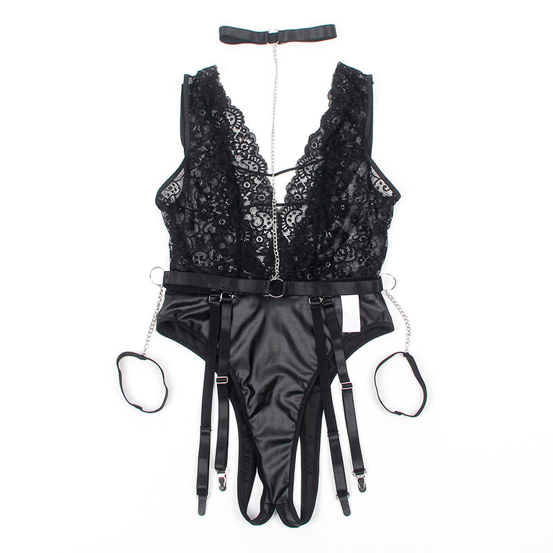 SUBBLIME - 954383 SEXY BODYSUIT WITH GARTER STRAPS BLACK S/M