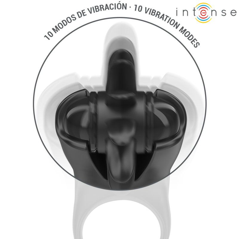 INTENSE - ANILLO VIBRADOR MABEL 10 VIBRATIONS AVEC STIMULATEUR CLITORIDIEN NOIR