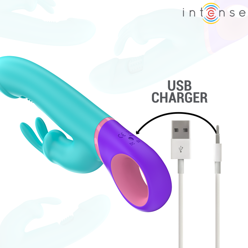 INTENSE - VIBREUR LAPIN MÓNICA AVEC STIMULATEUR ROTATIF DU POINT G BLEU