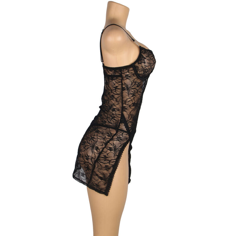 SUBBLIME - 954185 NÉGLIGÉ EN DENTELLE À BRETELLES RÉGLABLES NOIR S/M