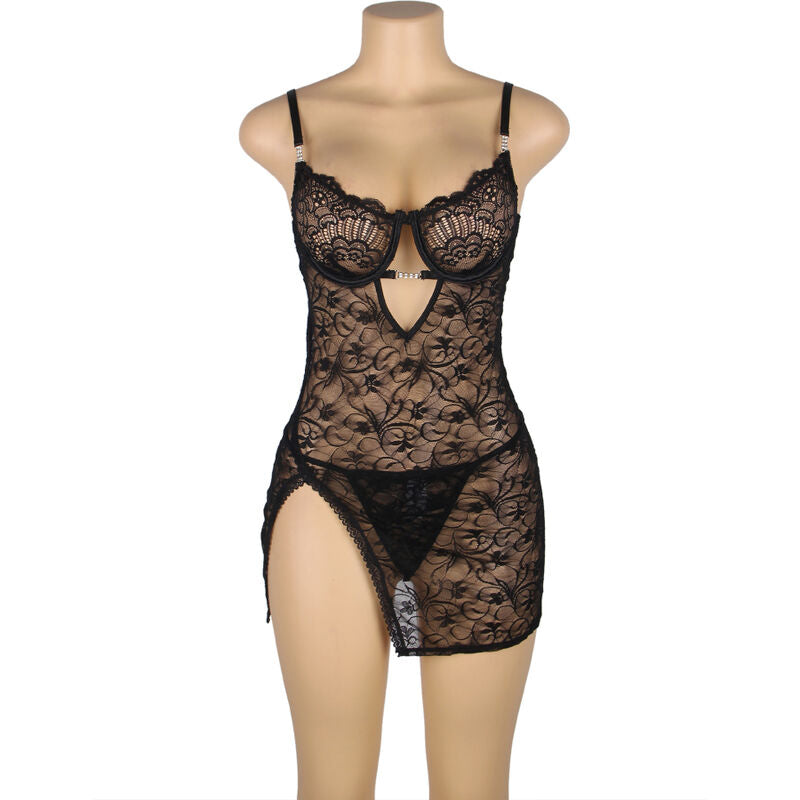 SUBBLIME - 954185 NÉGLIGÉ EN DENTELLE À BRETELLES RÉGLABLES NOIR S/M