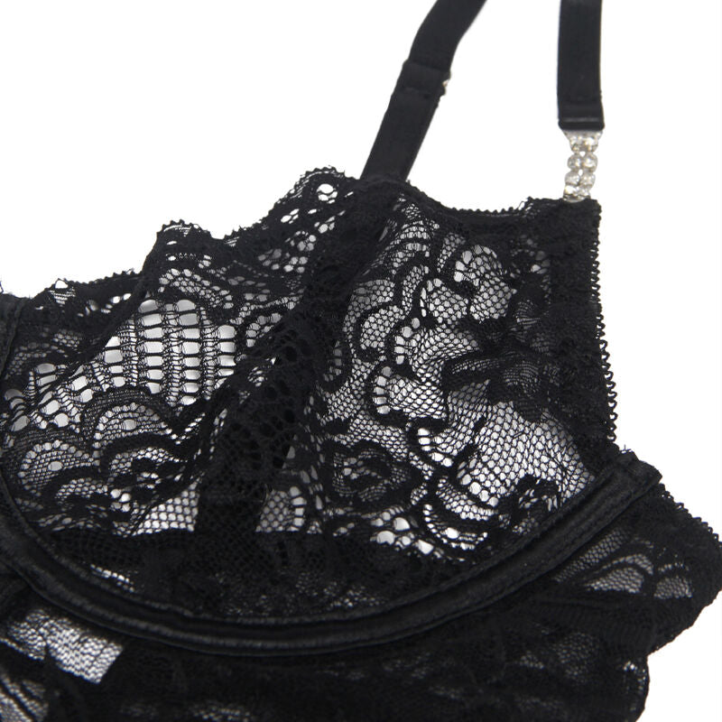 SUBBLIME - 954185 NÉGLIGÉ EN DENTELLE À BRETELLES RÉGLABLES NOIR S/M