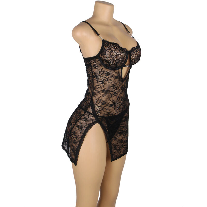 SUBBLIME - 954185 NÉGLIGÉ EN DENTELLE À BRETELLES RÉGLABLES NOIR S/M