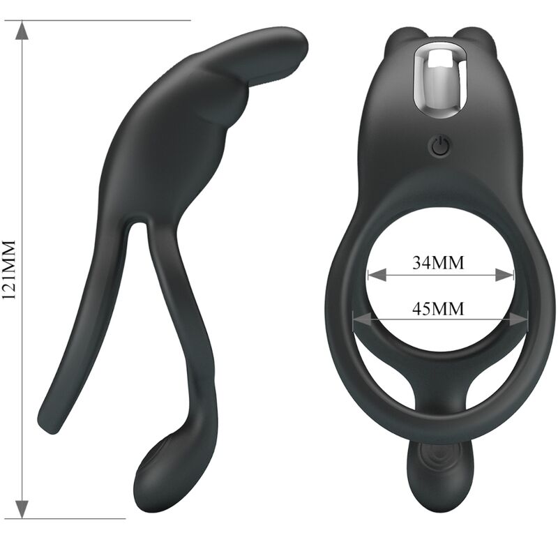 PRETTY LOVE - ANNEAU VIBRANT RABBIT DOUBLE ANNEAU 7 VIBRATIONS NOIR