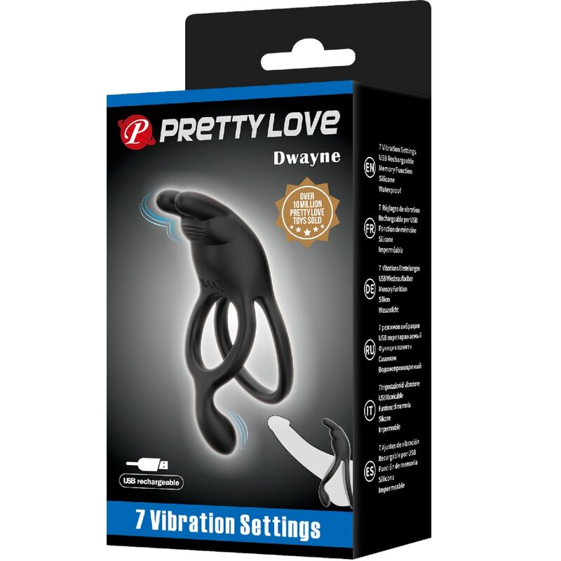 PRETTY LOVE - ANNEAU VIBRANT RABBIT DOUBLE ANNEAU 7 VIBRATIONS NOIR