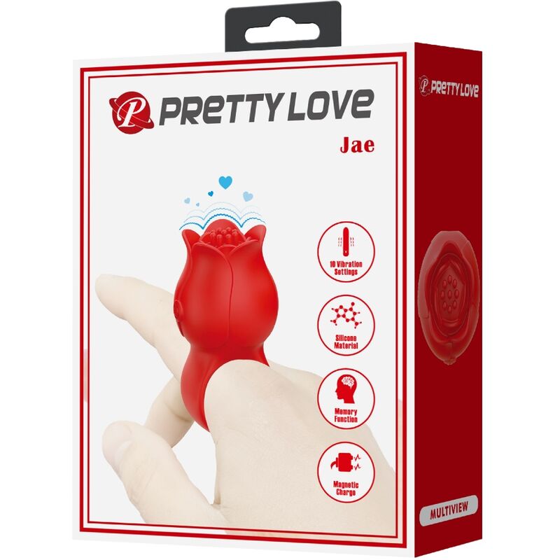 PRETTY LOVE - JAE VIBRATEUR DE DOIGT EN FORME DE ROSE 10 VIBRATIONS ROUGE