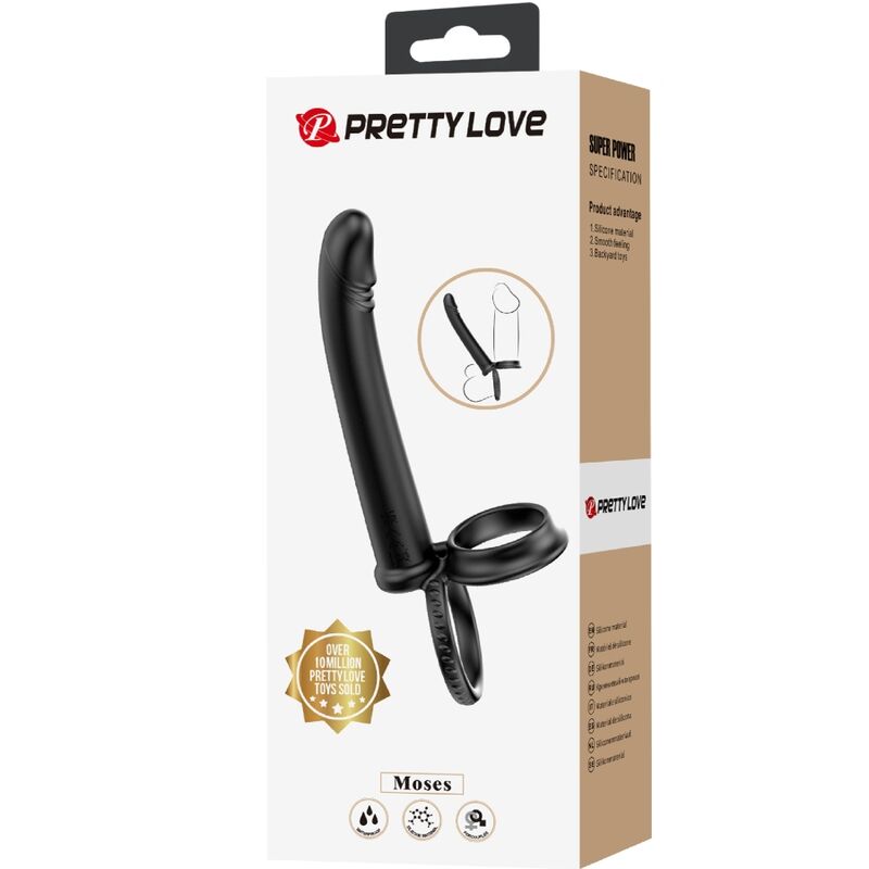 PRETTY LOVE - MOSES DOUBLE PENIS RING FOR WOMEN, BLACK PENETRATION