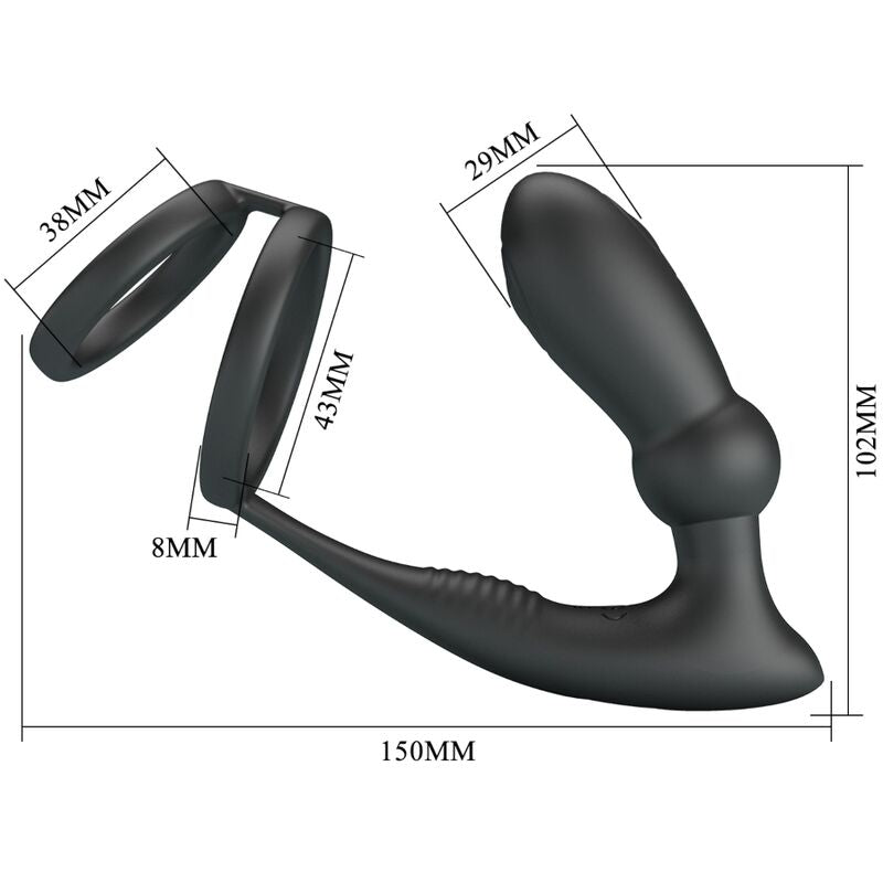PRETTY LOVE - EMONI ANNEAU PÉNIEN + PLUG ANAL 12 VIBRATIONS NOIR