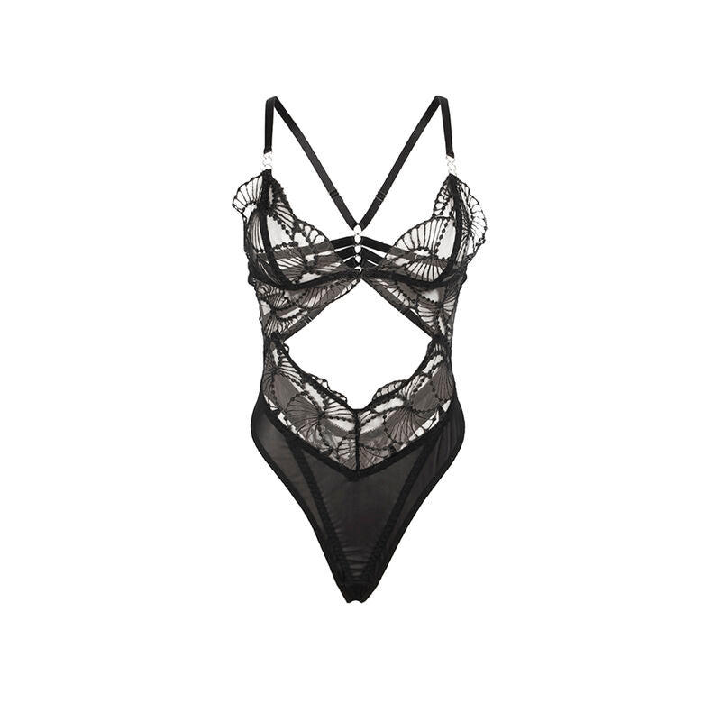 SUBBLIME - 955229 TRANSPARENT BODYSUIT WITH BLACK HOLLOW LACE L/XL