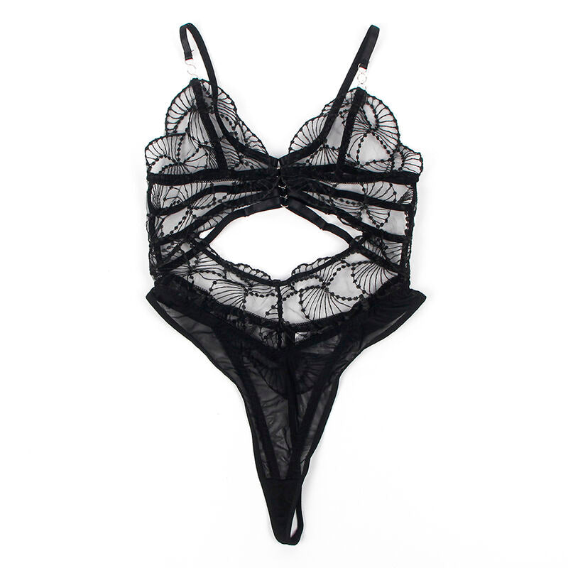 SUBBLIME - 955229 TRANSPARENT BODYSUIT WITH BLACK HOLLOW LACE L/XL
