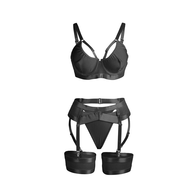 SUBBLIME - 955236 BONDAGE BRA AND GARTER SET BLACK S/M