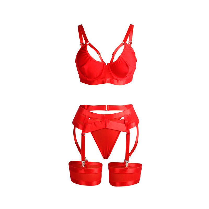 SUBBLIME - 955250 ENSEMBLE SOUTIEN-GORGE AVEC PORTE-JARRETELLES BONDAGE ROUGE S/M