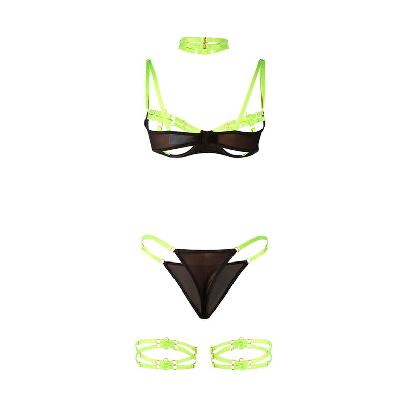 SUBBLIME - 955274 BRA SET WITH COLLAR AND LEG DETAILS FLUORESCENT GREEN S/M
