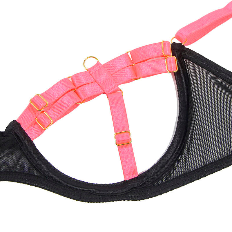 SUBBLIME - 955298 BRA SET WITH COLLAR AND LEG DETAILS FLUORESCENT PINK S/M